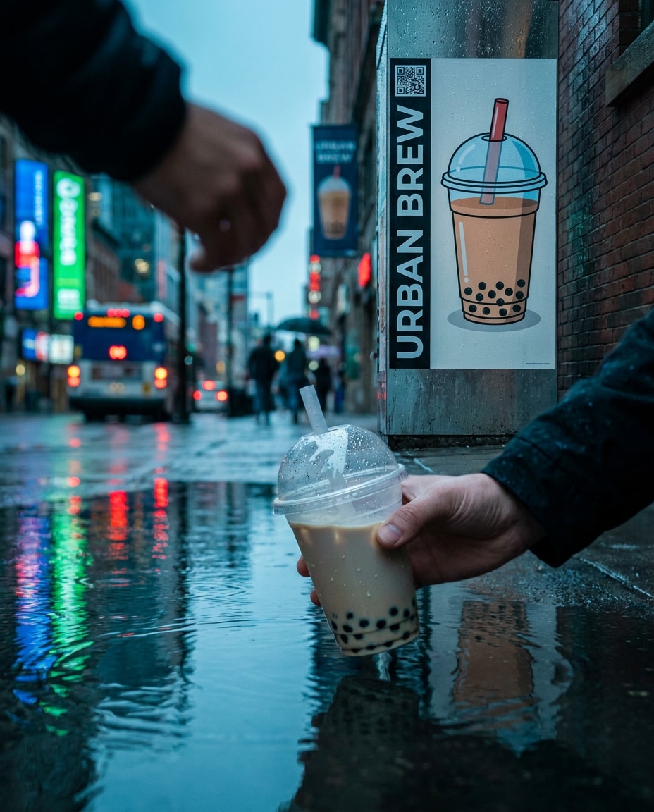 rainy street bubble tea photo