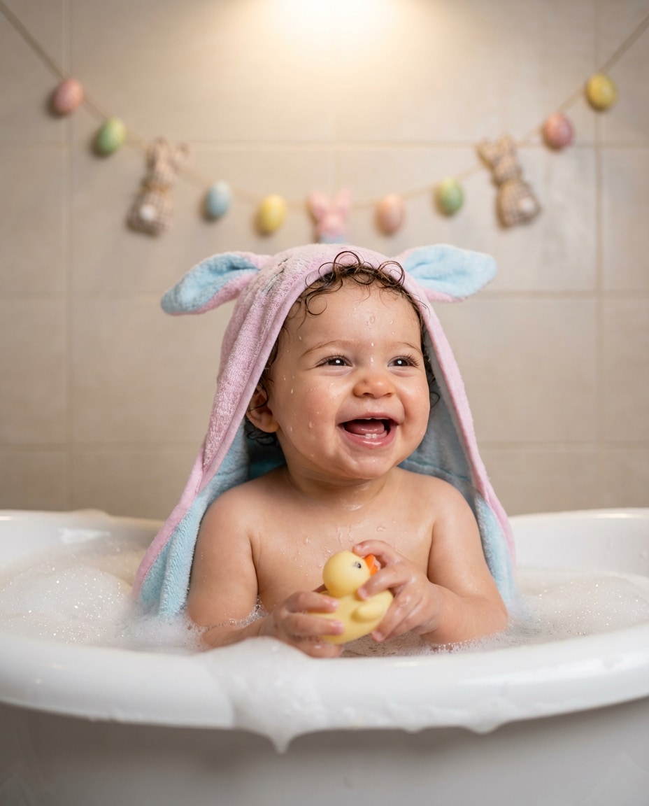 bath time bunny bubbles photo