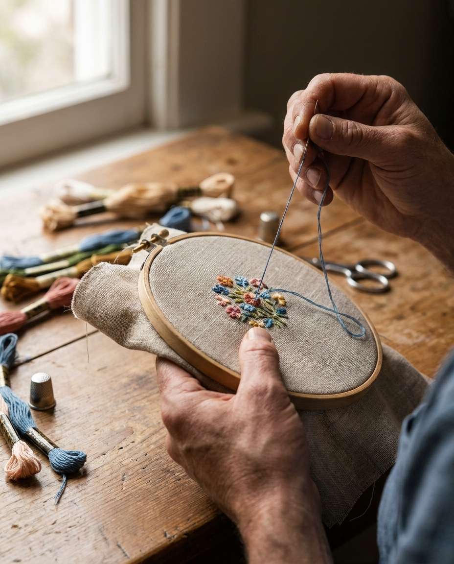 hands stitching closeup photo