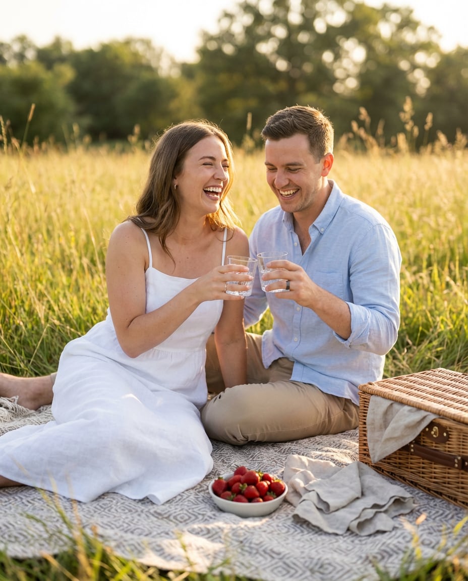 sunlit field picnic photo