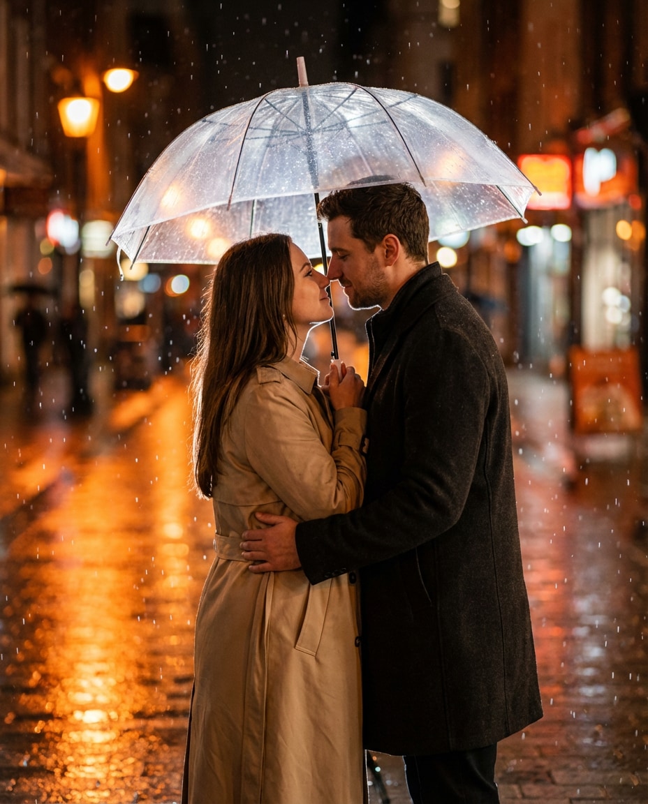 rainy umbrella hug photo