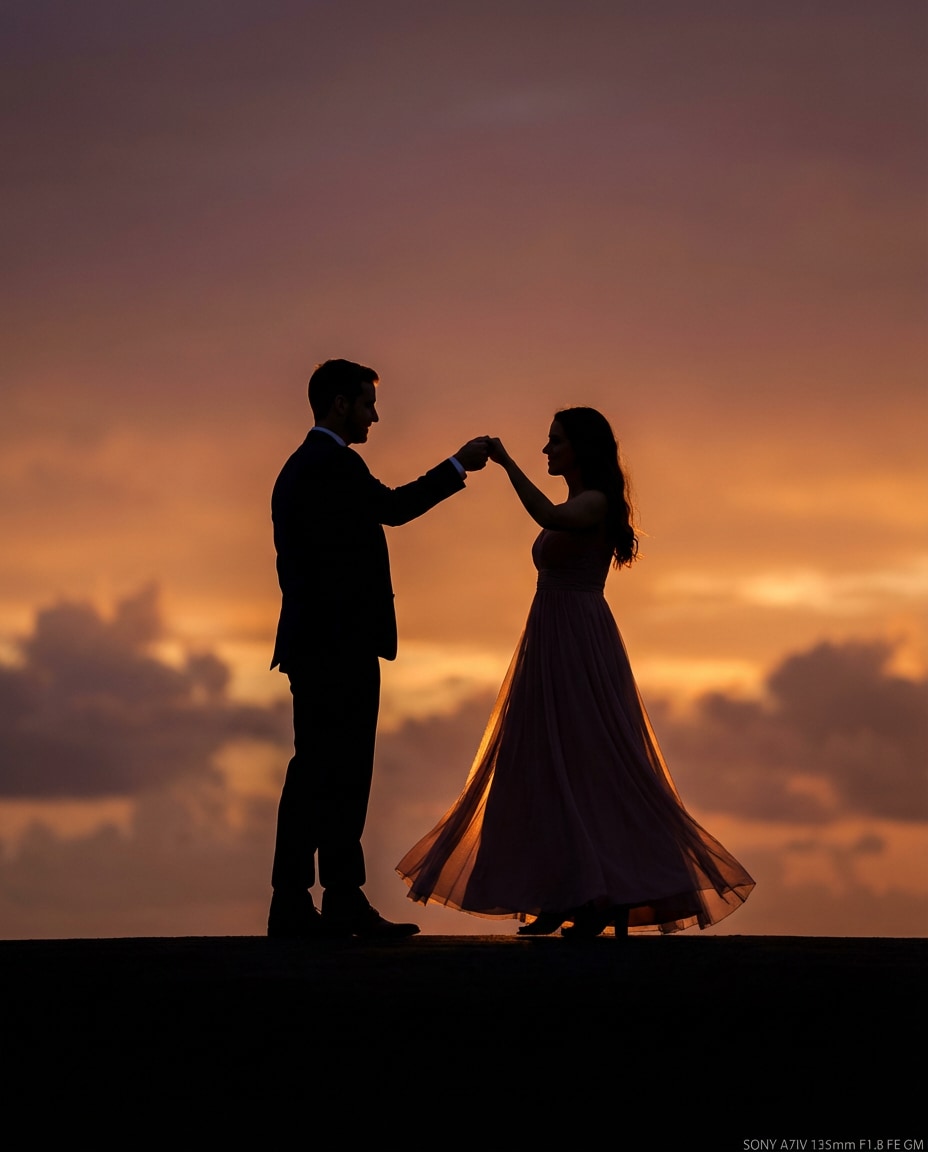 sunset silhouette dance photo