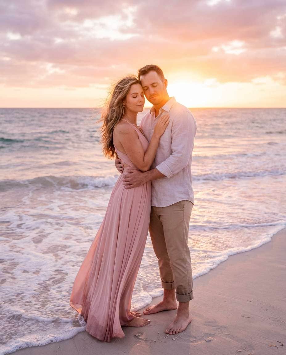 beach sunset embrace photo