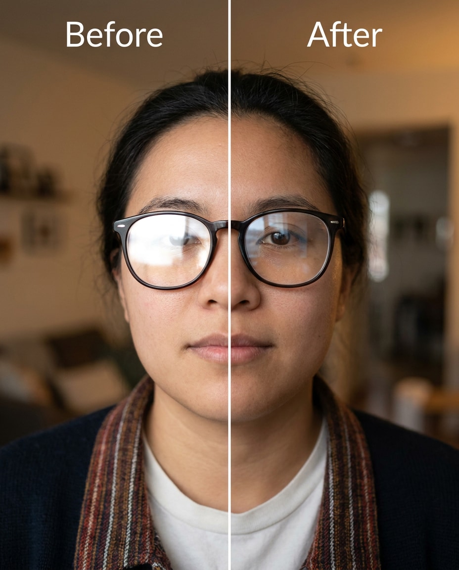 glasses glare reduce photo