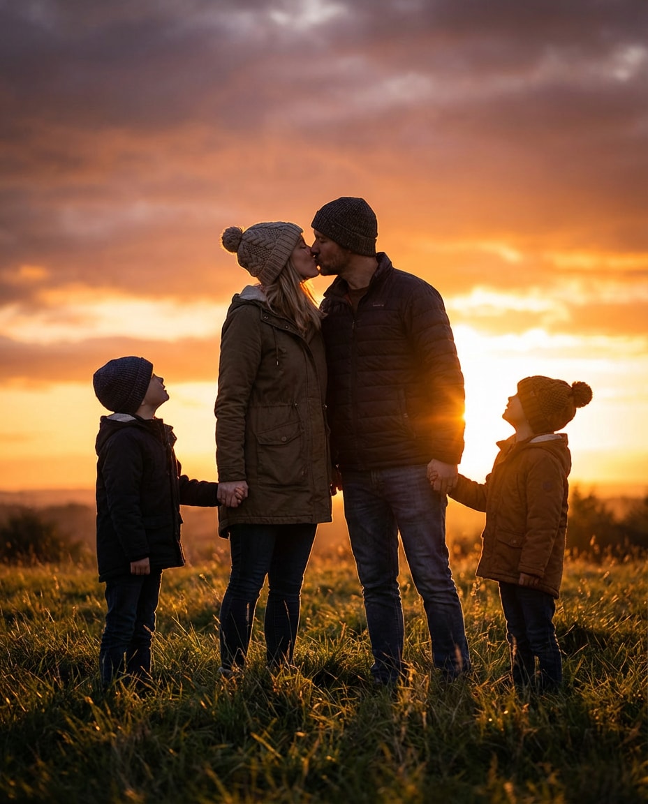 sunset silhouette kiss photo