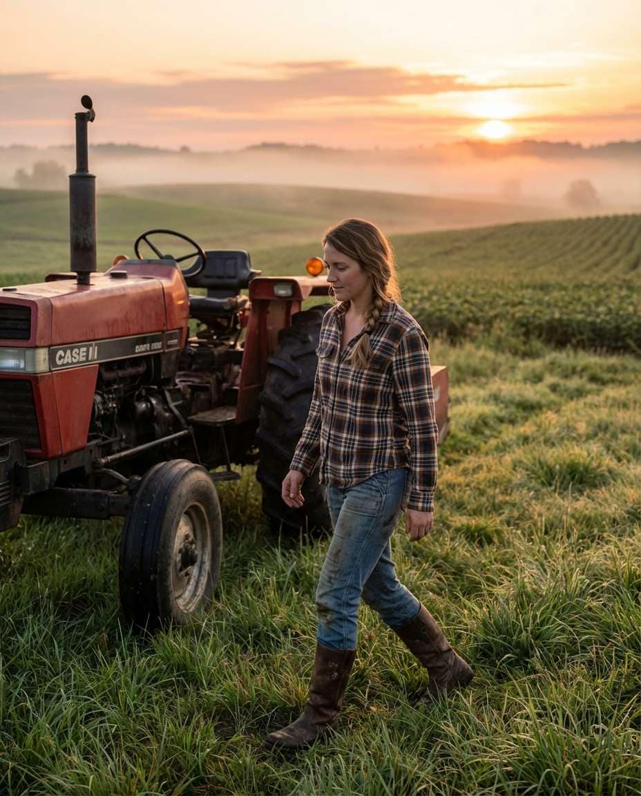 sunrise tractor walk photo