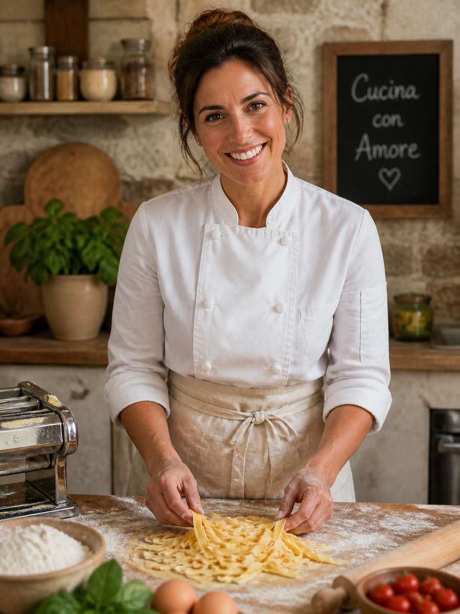 Chef Portrait with Fresh Pasta Setup photo