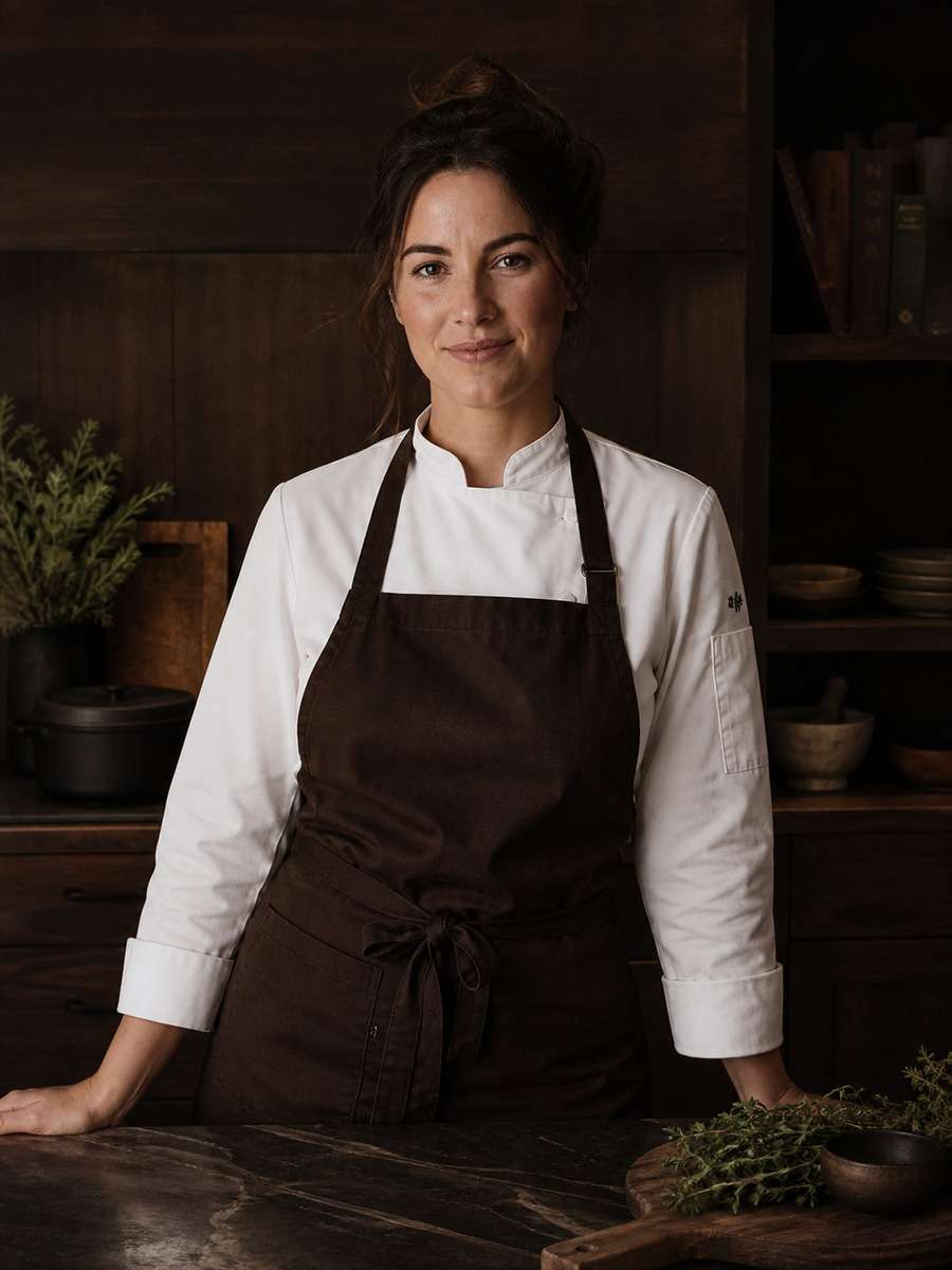 Chef in Dark Wood Kitchen photo