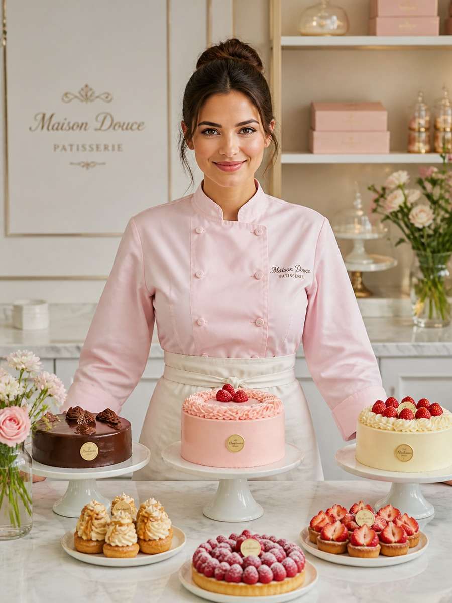 Pastry Chef with Dessert Display photo