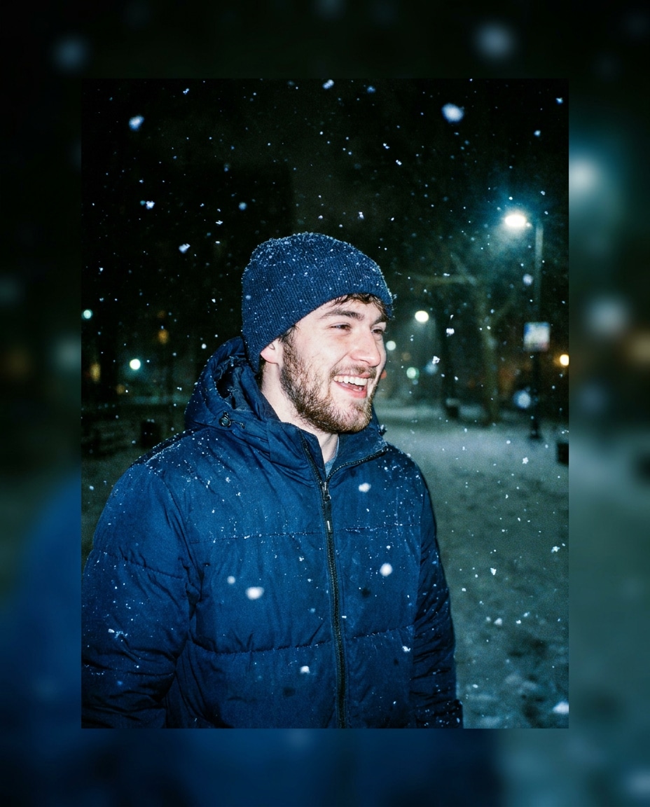 snowy flash night photo