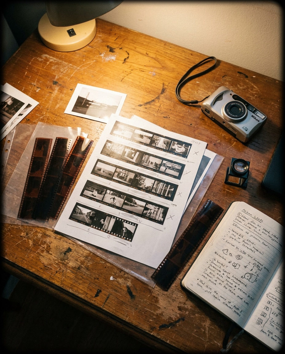 contact sheet flat lay photo