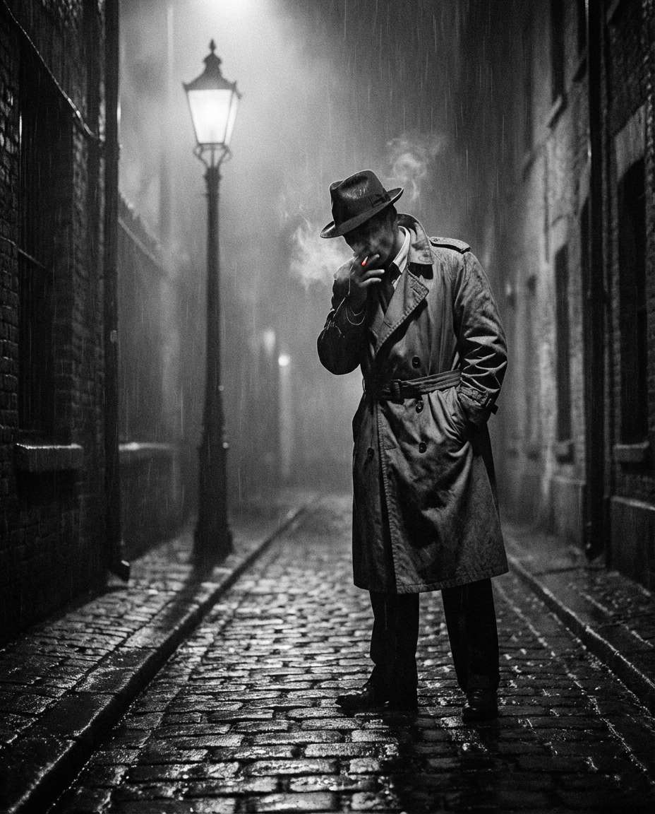 rainy alley detective photo