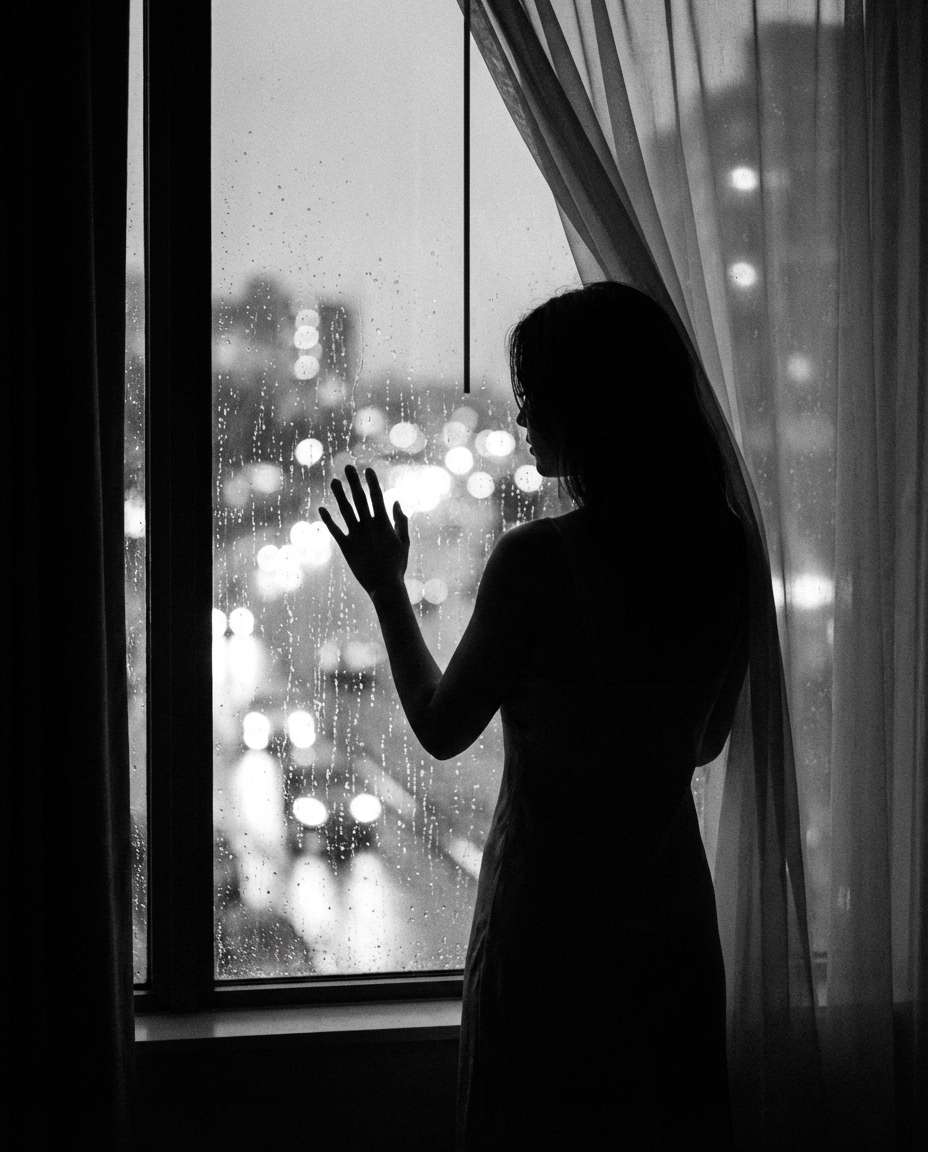 window rain silhouette photo