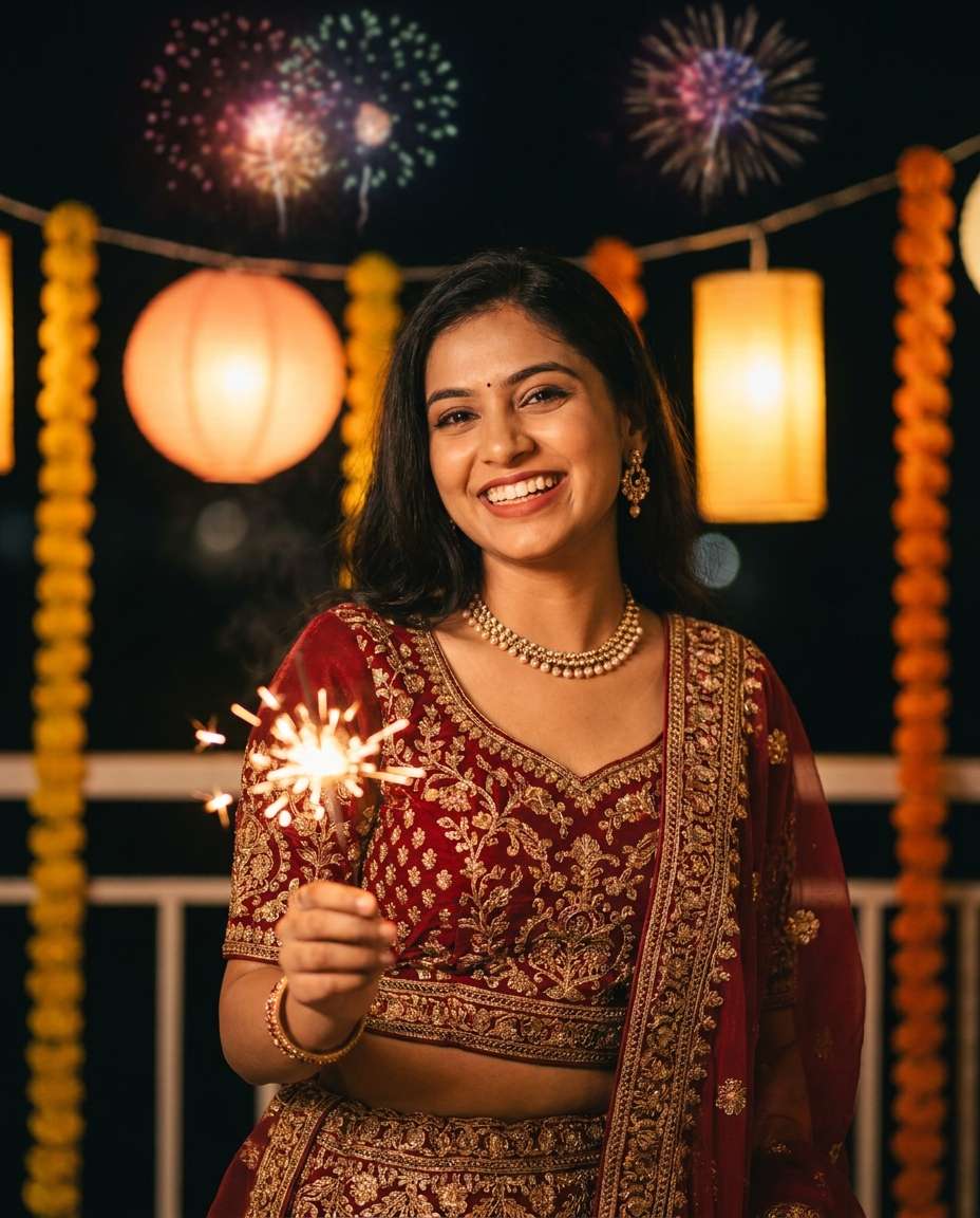 diwali sparkler portrait photo