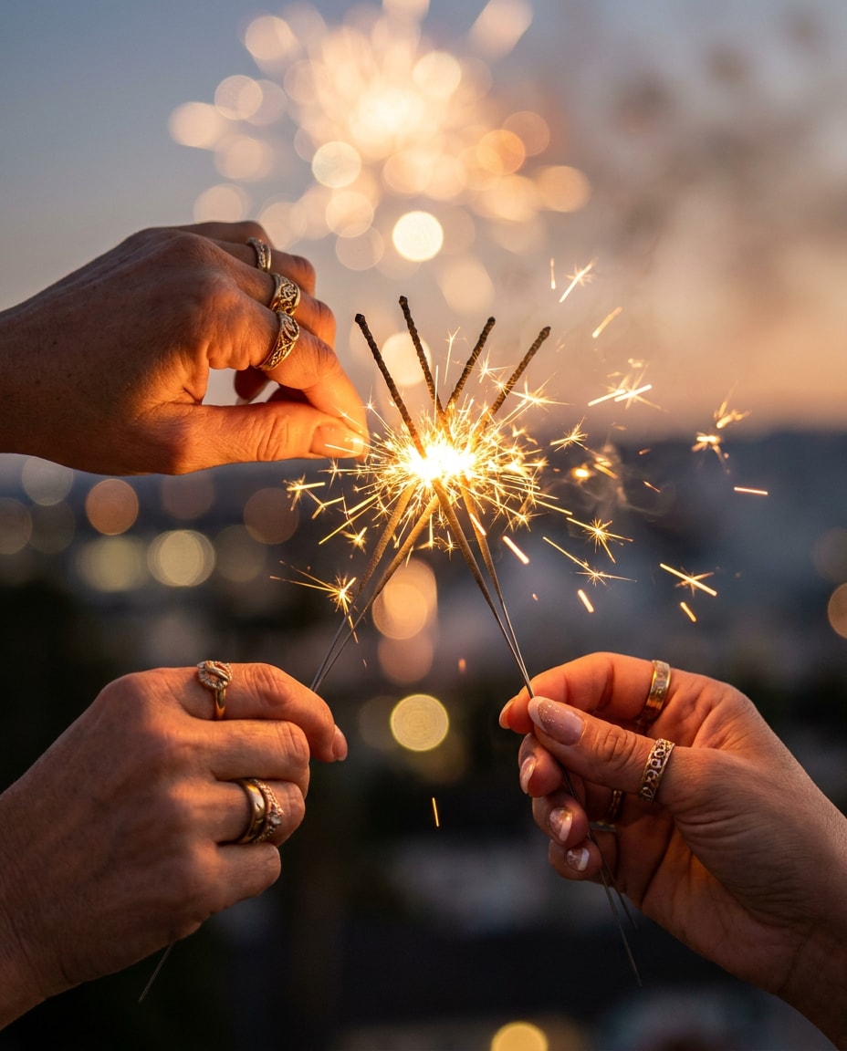 sparkler hands detail photo