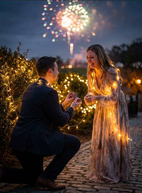 proposal under fireworks photo