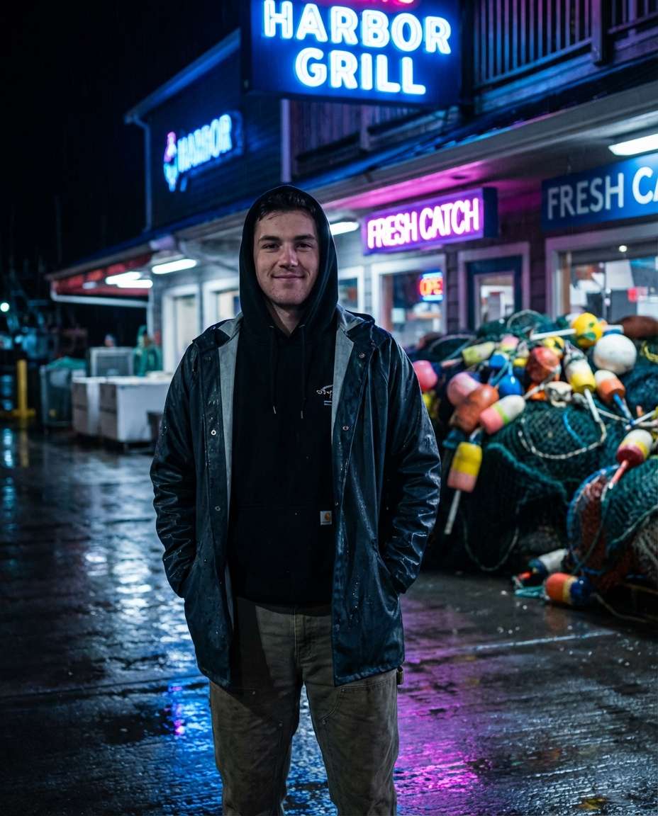 nets and neon harbor photo