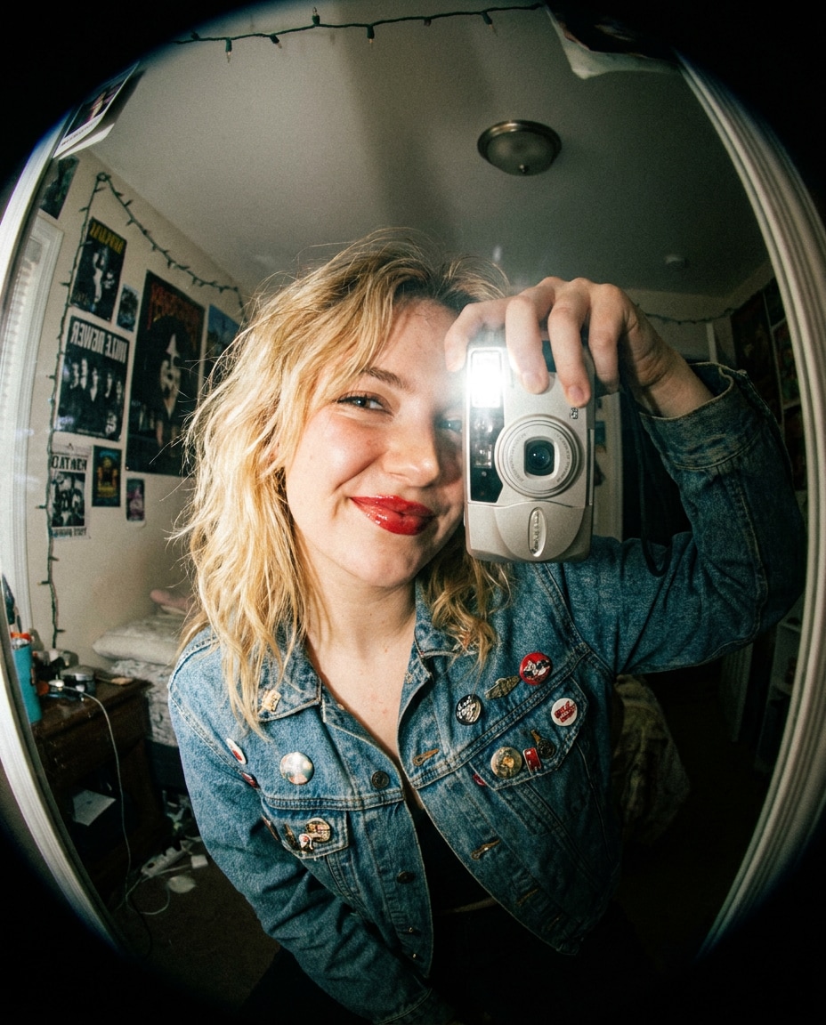 retro flash selfie photo