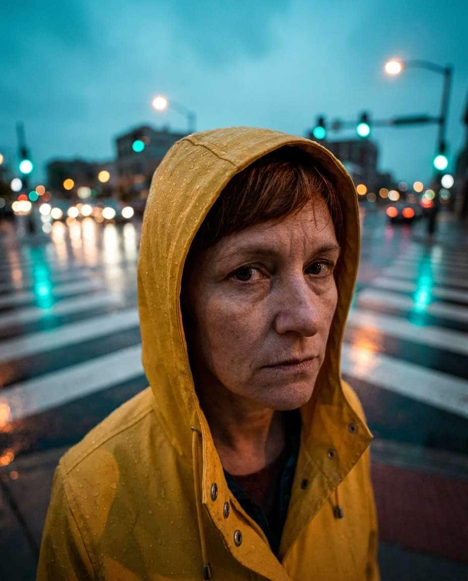 raincoat street portrait photo