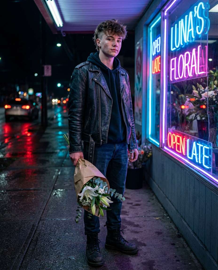 neon night florist photo