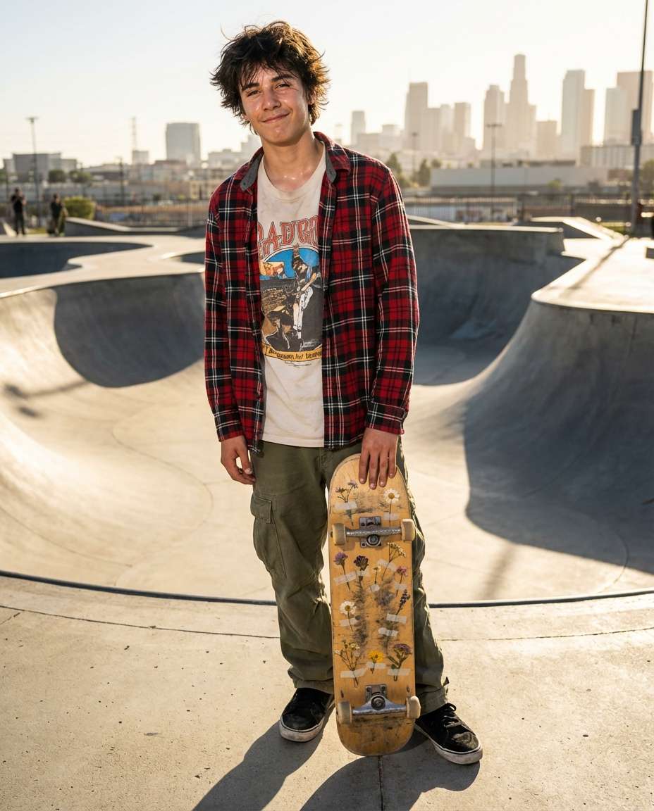 skater with wildflowers photo