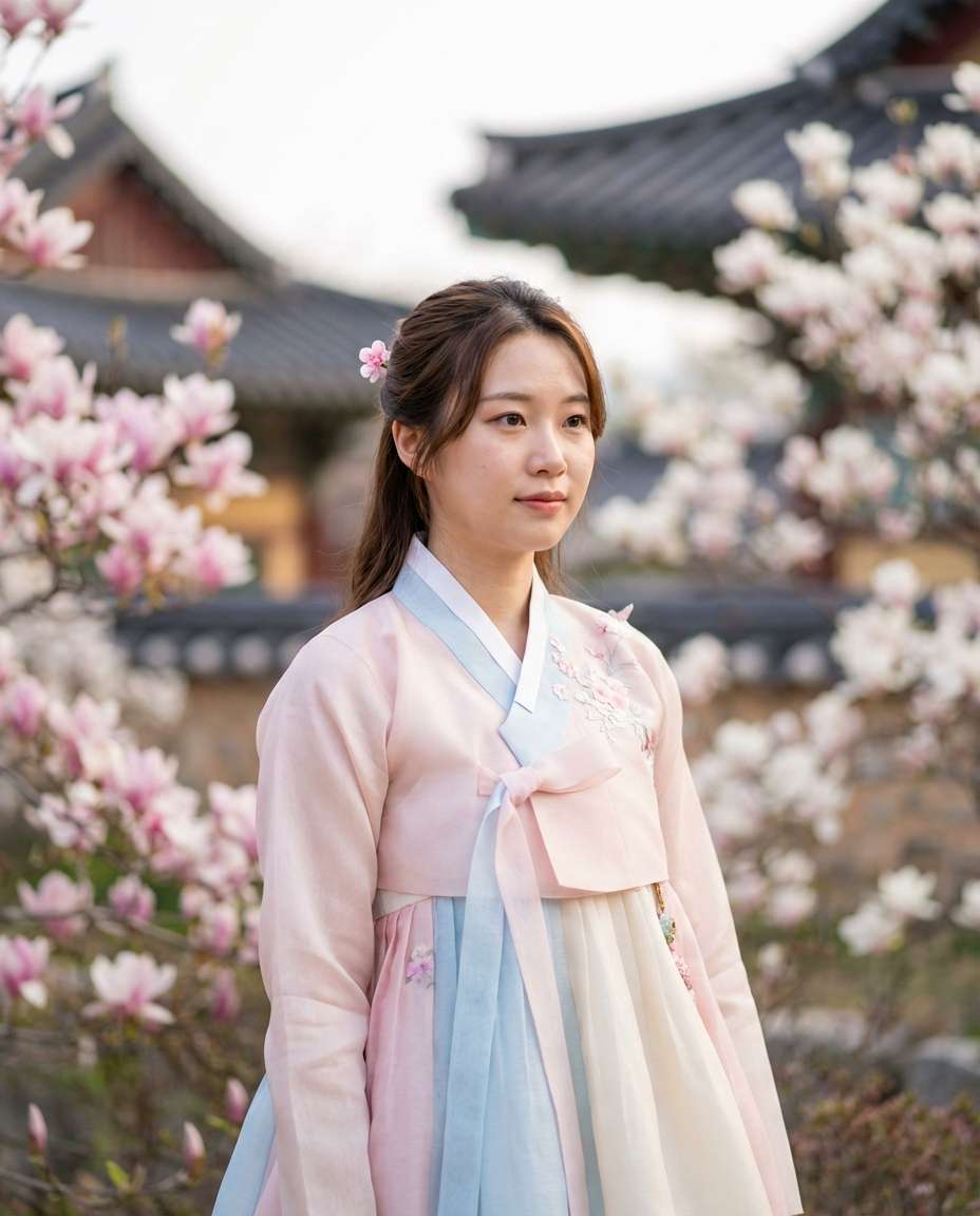 spring hanbok blossoms photo
