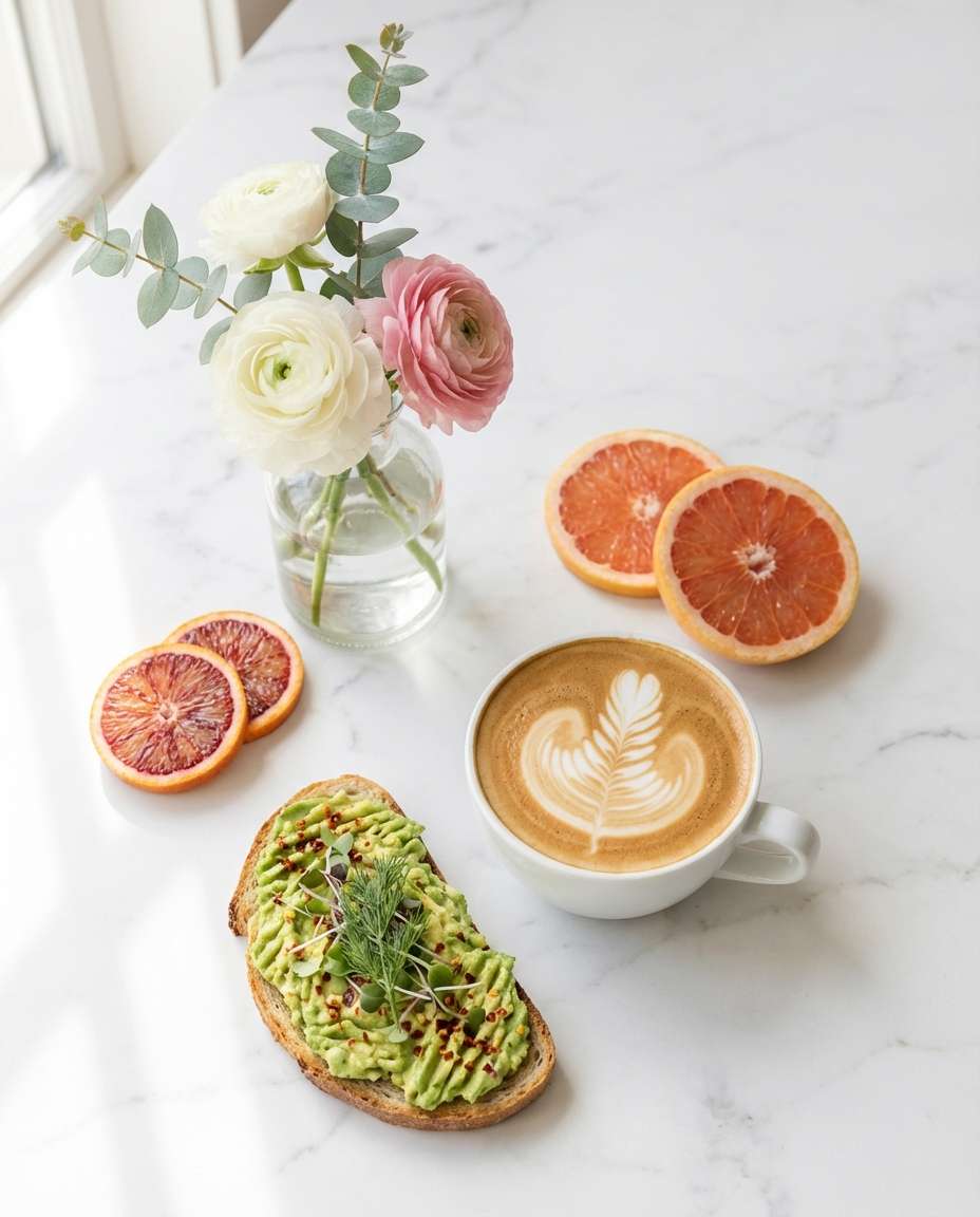 bright brunch flat lay photo