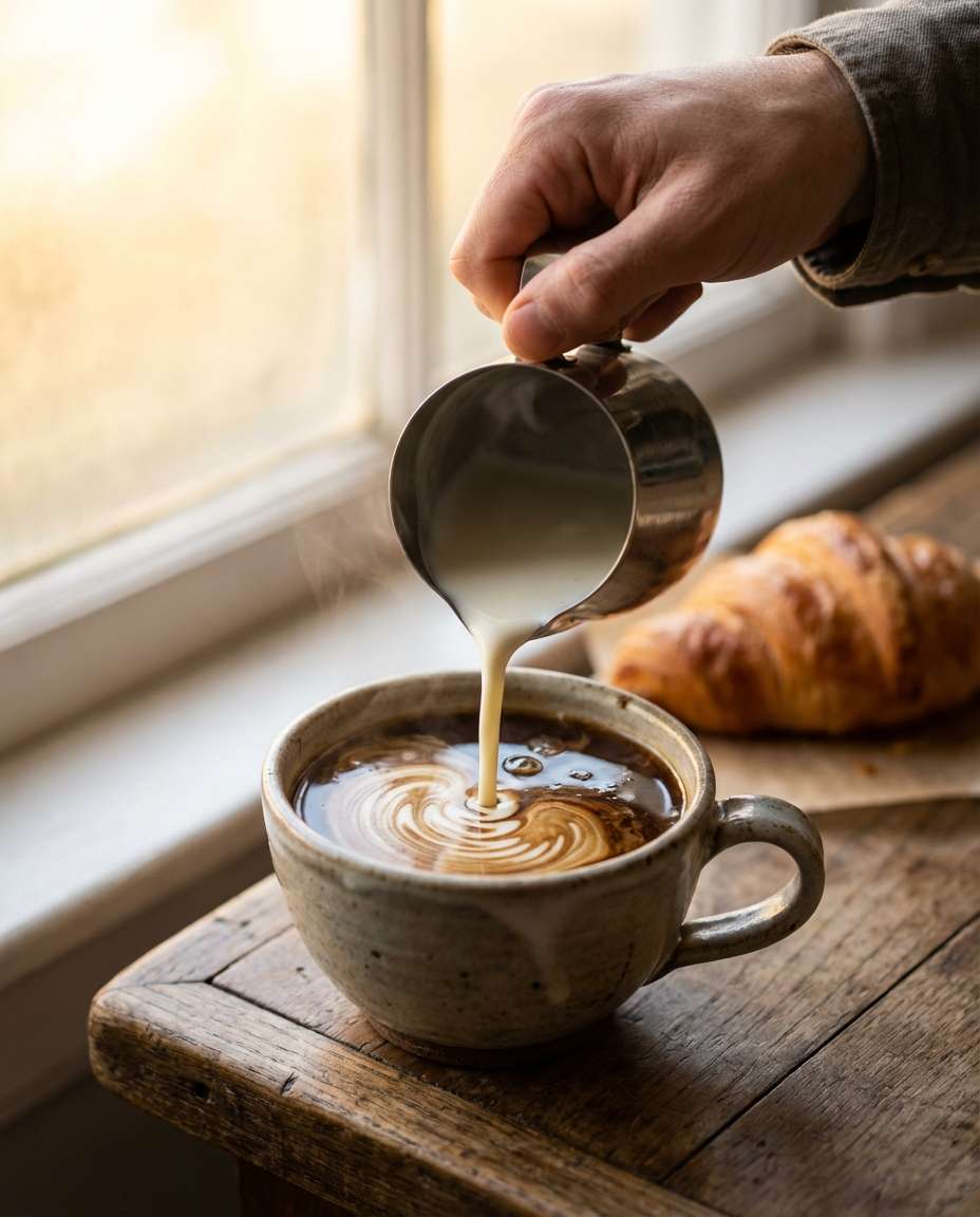 pouring coffee cream photo