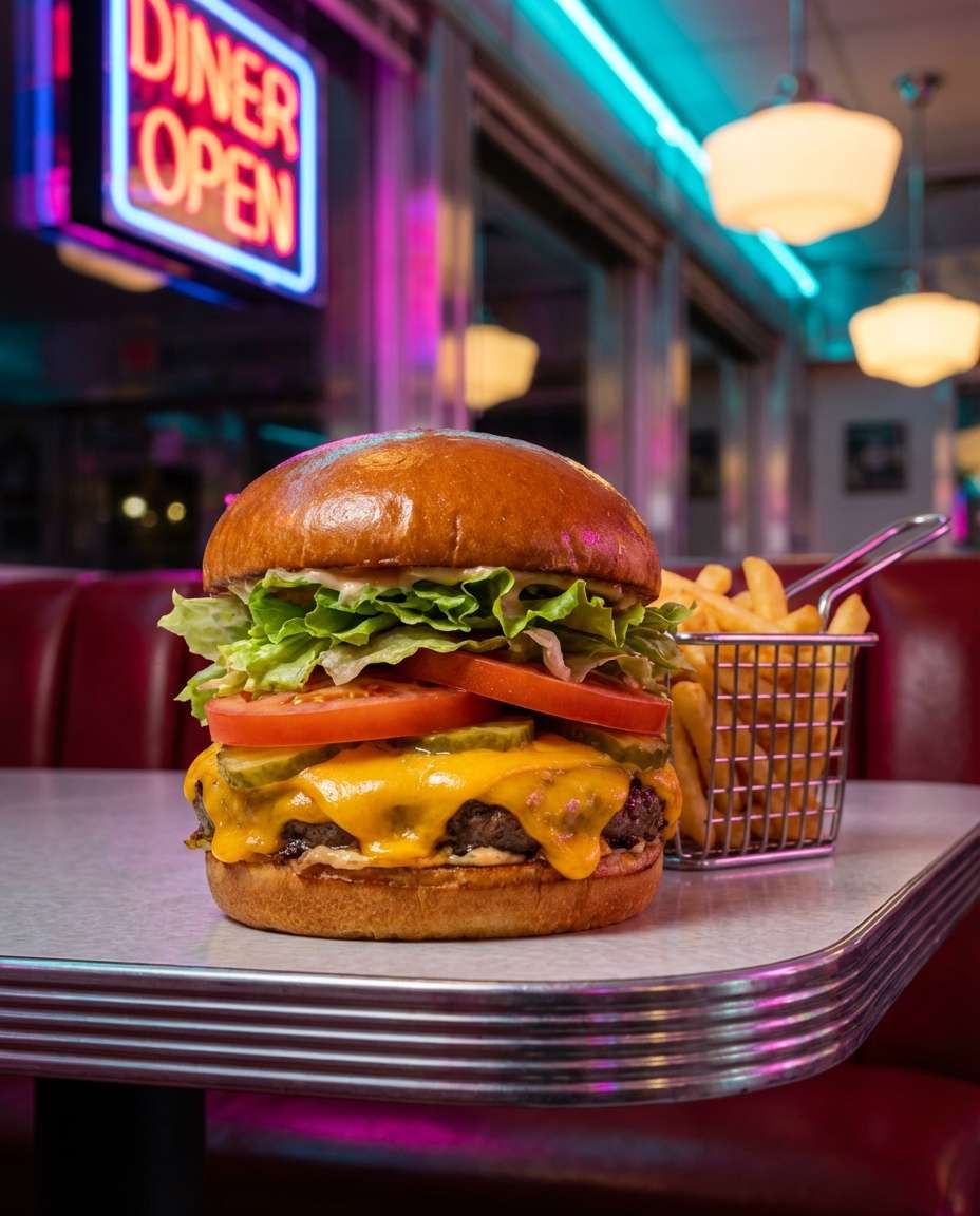 burger neon diner photo