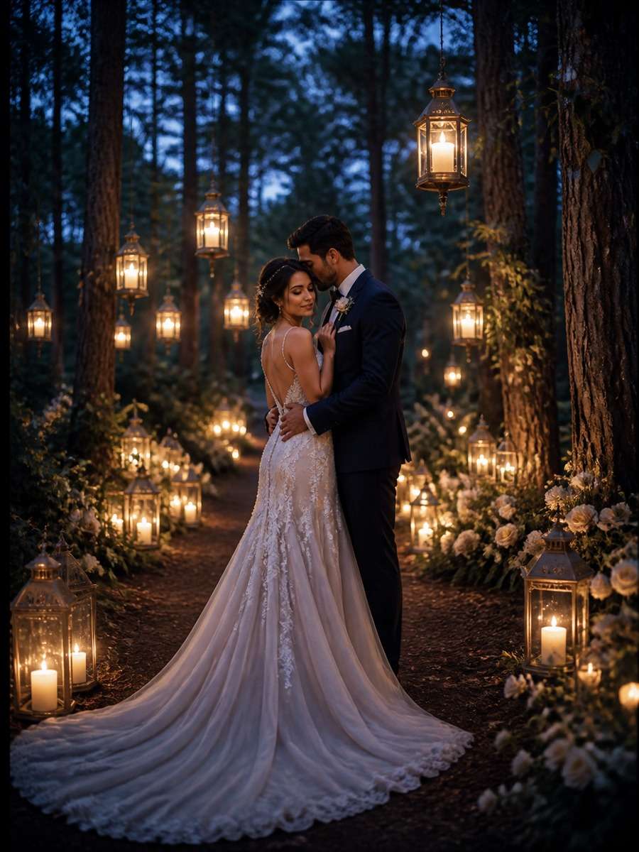 Twilight Lantern Wedding Scene photo