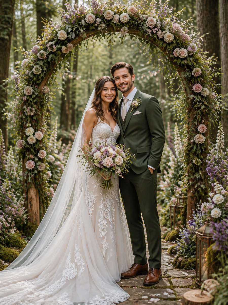 Whimsical Floral Arch in Woods photo