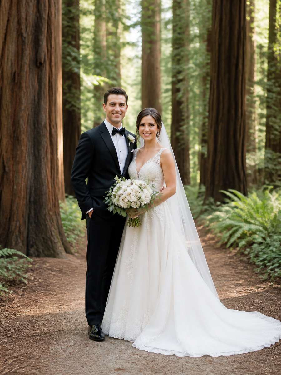 Classic Bride and Groom in Cedars photo