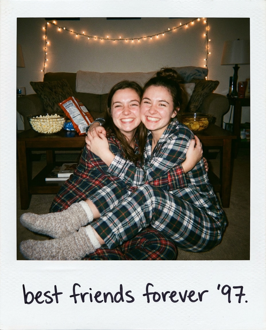 polaroid flash hug photo