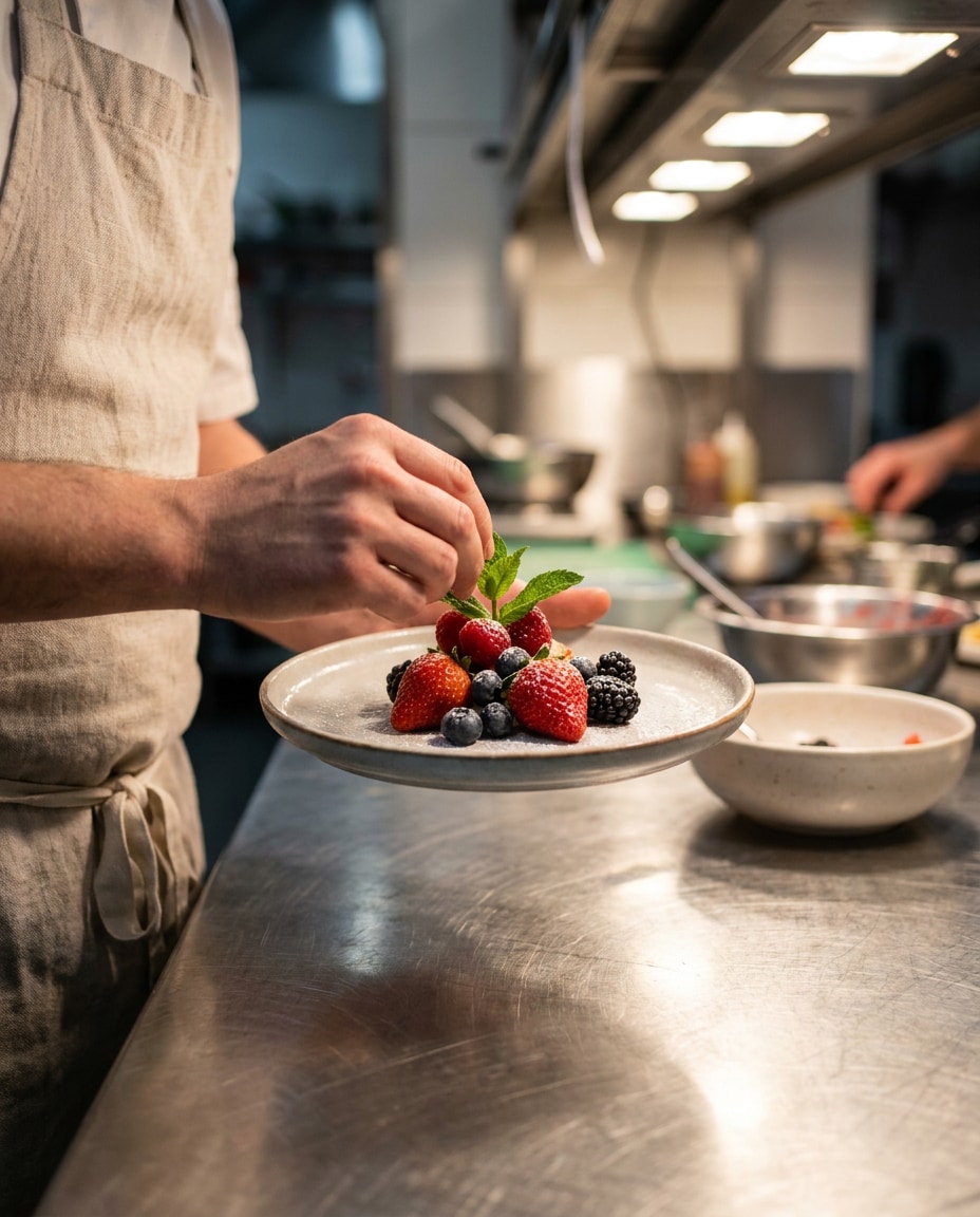 chef plating berries photo
