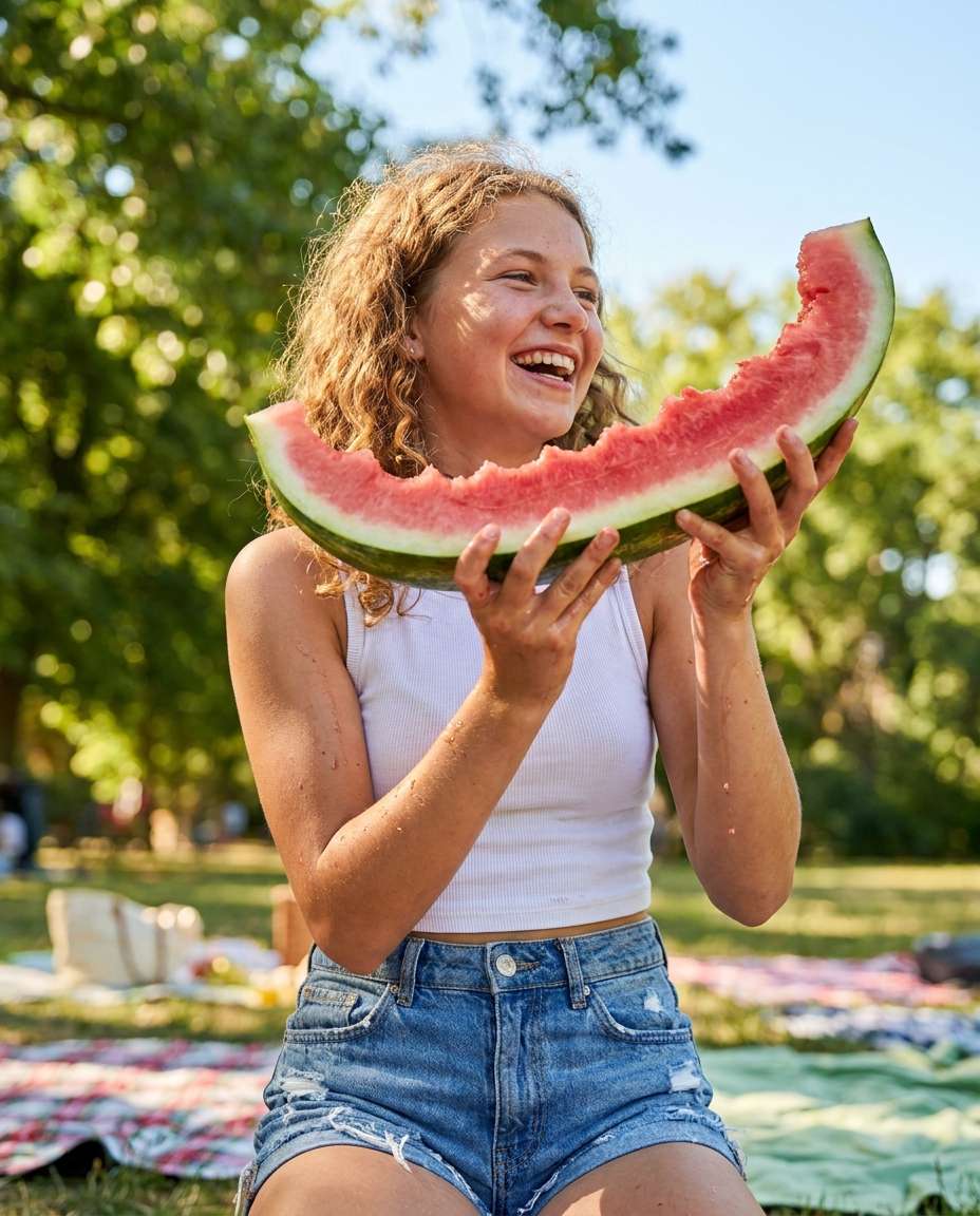 watermelon slice hold photo