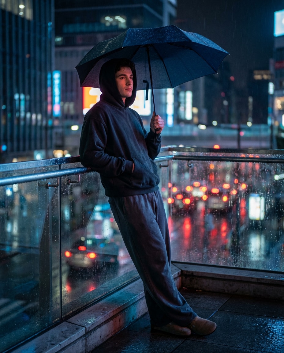 rainy city balcony photo