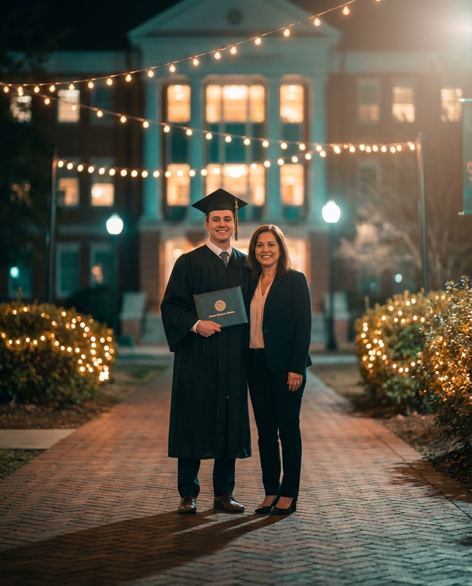 cinematic night campus photo