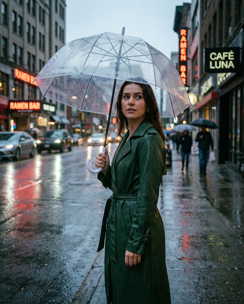 rainy city umbrella photo