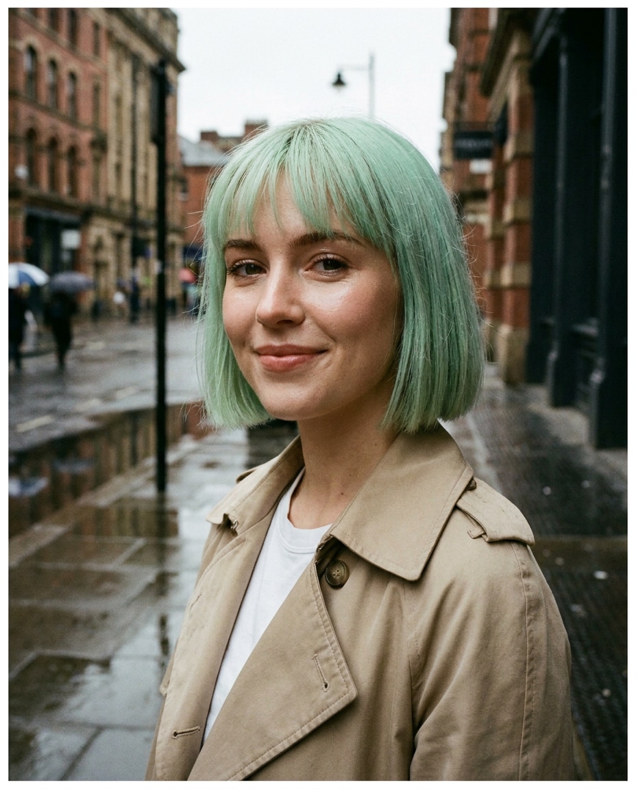mint bob street style photo