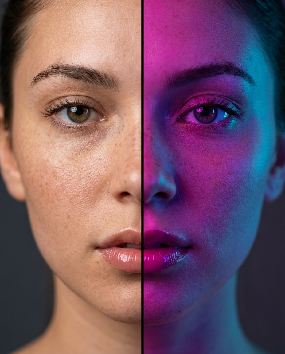 neon vs natural split photo