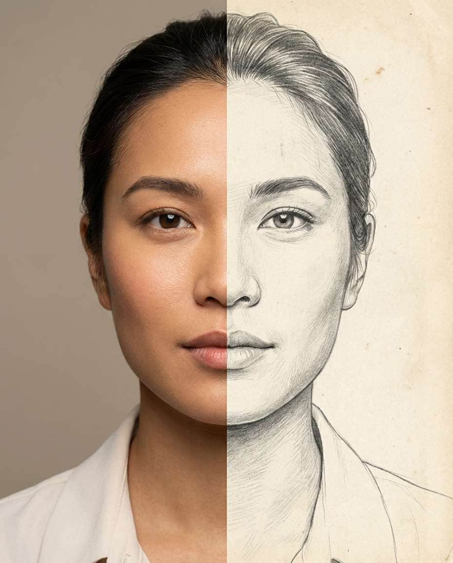 portrait and sketch overlay photo