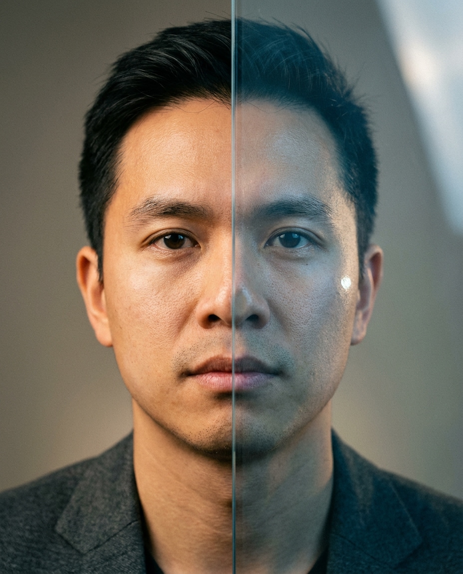 split with reflection glass photo