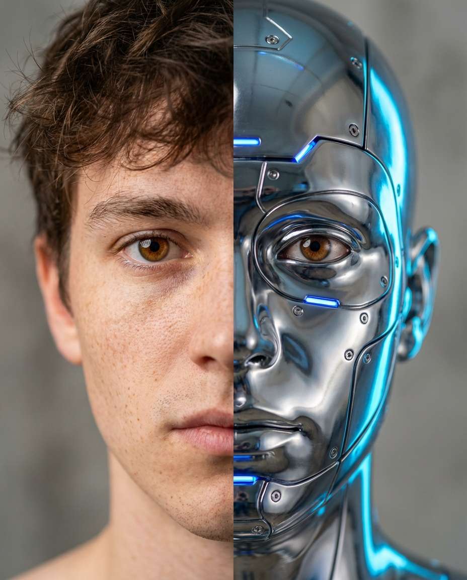 human vs chrome cyborg photo