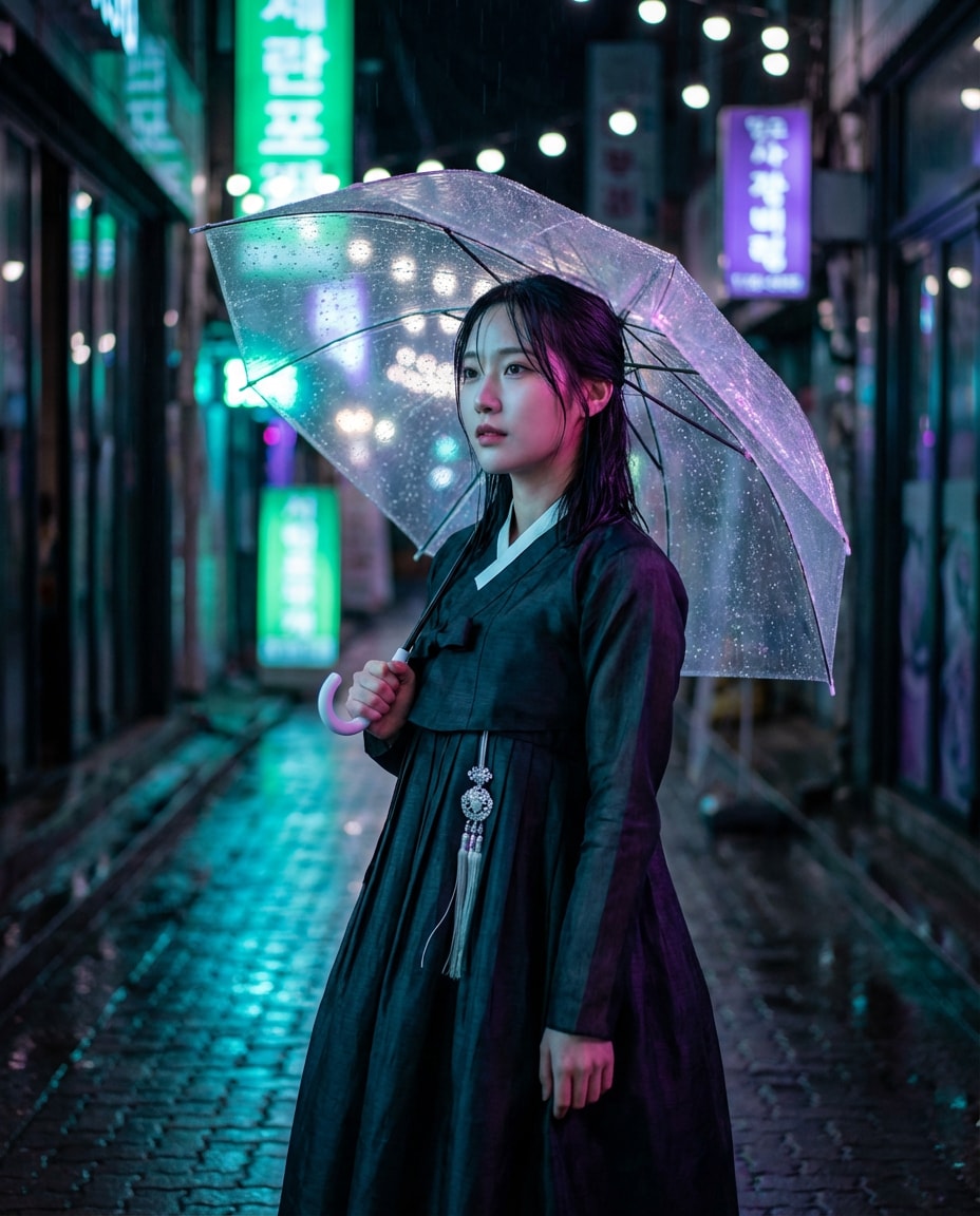 rainy neon alley photo