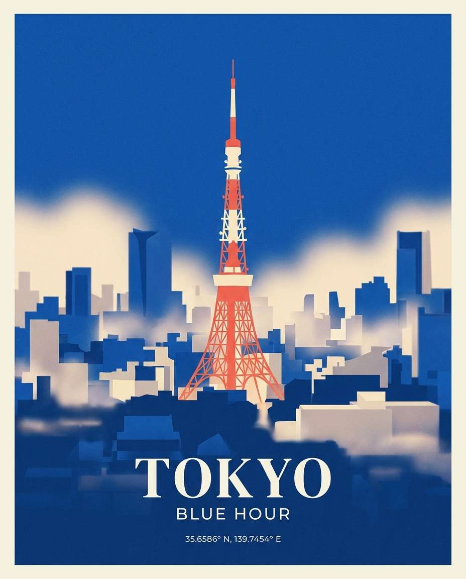 blue hour tokyo tower photo