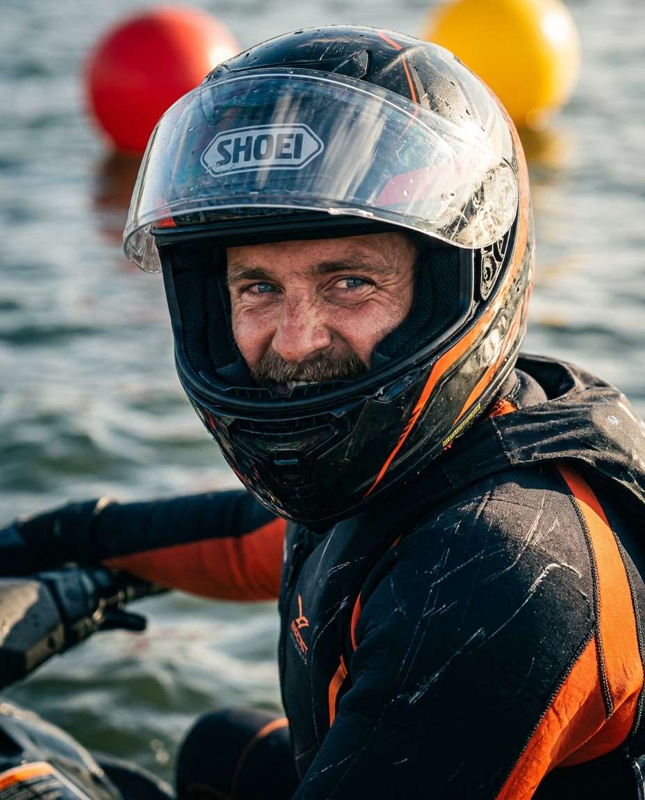 helmeted racer photo