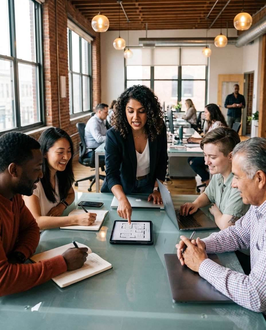 newsroom team huddle photo