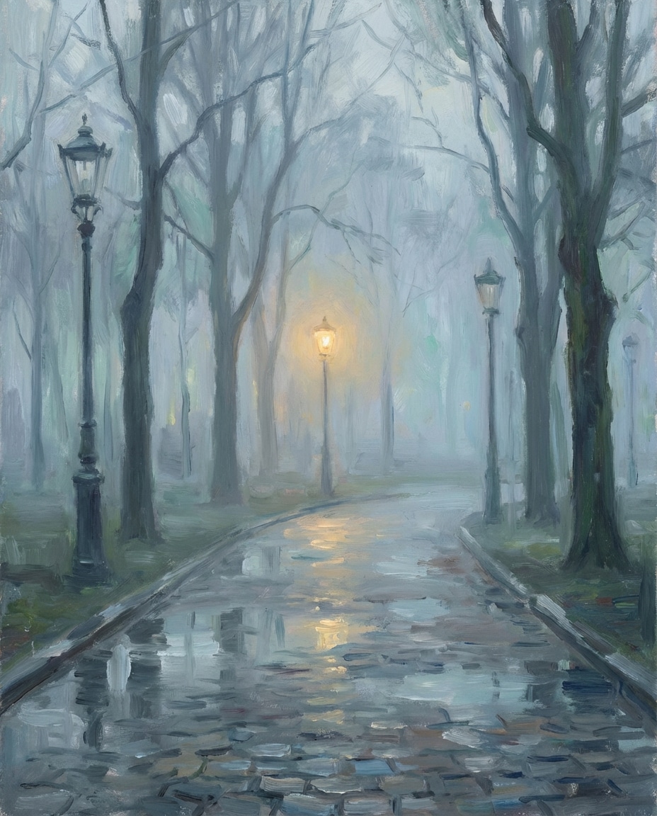 foggy city park photo