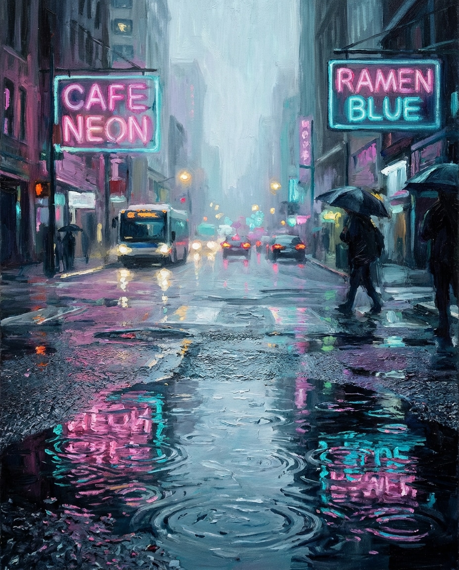 rainy neon street photo