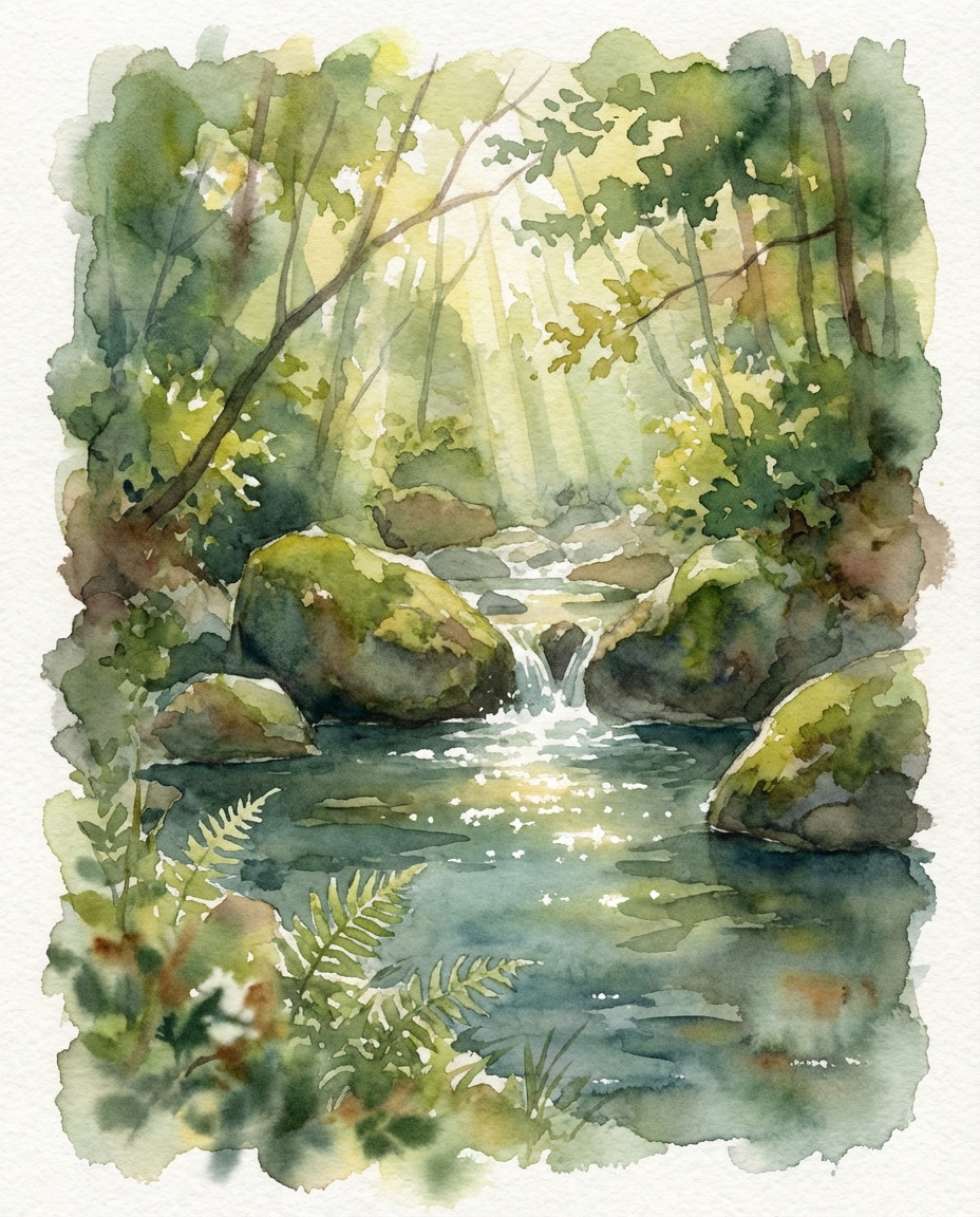 sunlit forest creek photo